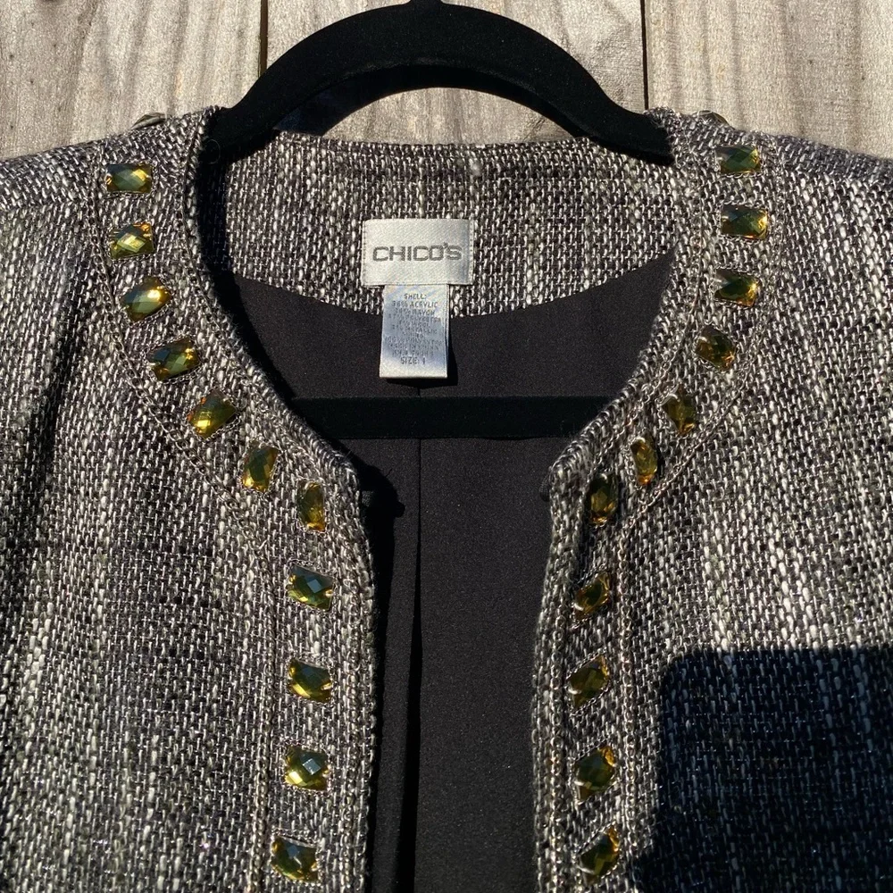 Chicos Gray Jeweled Women's Coat - Sz 8 / Medium / Chico size 1